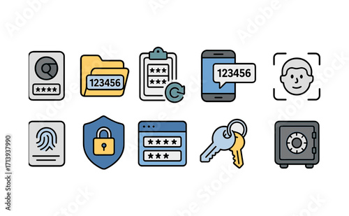 Security and privacy icon set. outline icons for safety and protection