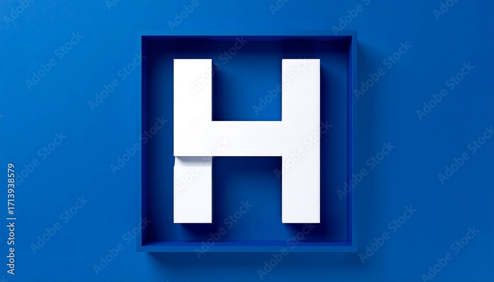 Fototapeta premium White capital letter H in a blue square frame