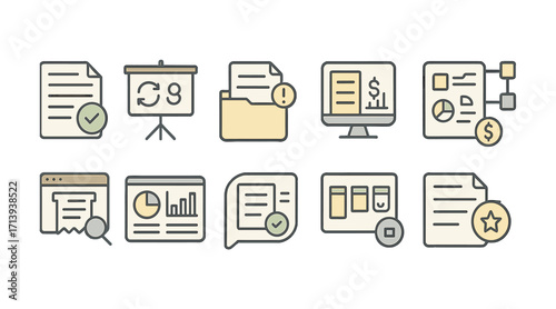 Business, data analysis icon set. productivity, efficiency linear icons collection