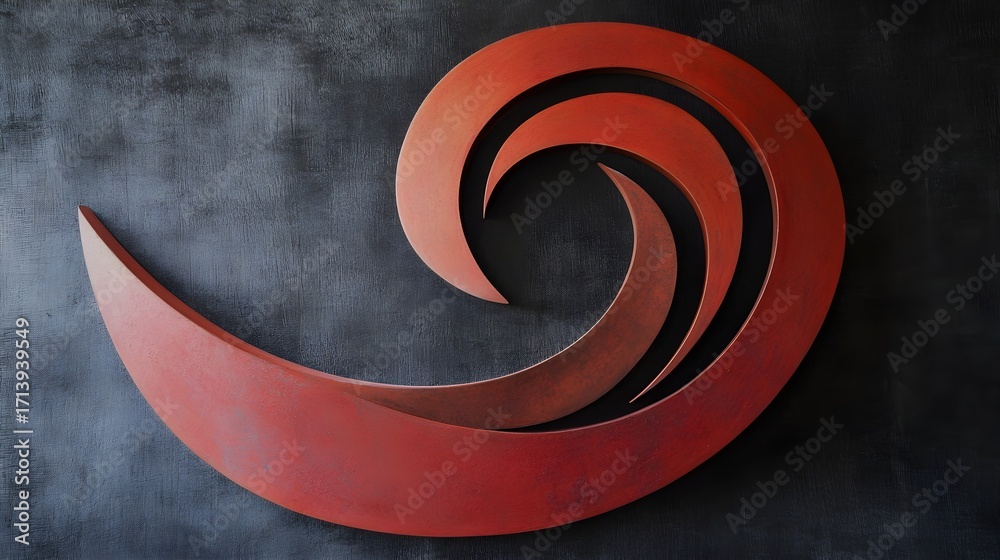Fototapeta premium Abstract Red Swirl Sculpture on Textured Wall image