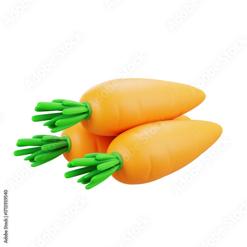 3d illustration carrot vegetable with green top, organic food for cooking, fresh nutrition, natural farming, healthy lifestyle, ingredient, and kitchen decoration.
