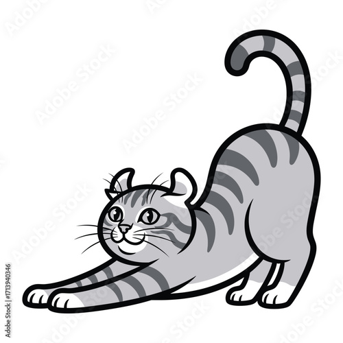 Playful American Curl Cat: A charming American Curl cat with endearing curled ears stretches languidly, its body arching in a graceful pose of pure feline delight.