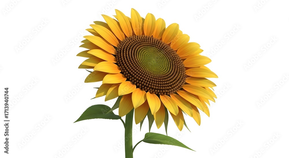 Fototapeta premium Vibrant Sunflower in Full Bloom Against a Clean White Background.