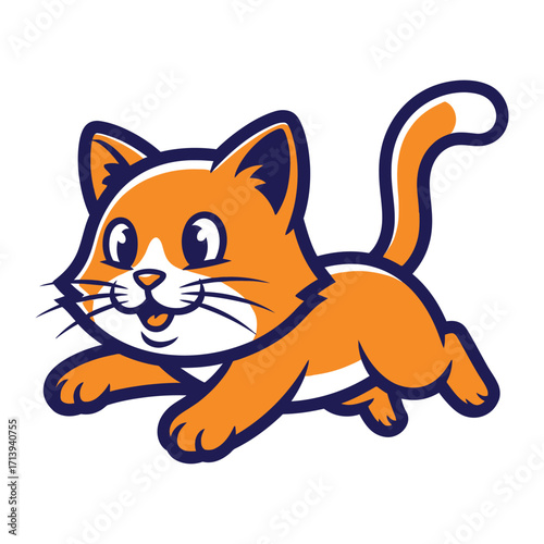 Playful Kitten: A cute cartoon kitten with vibrant orange fur leaps joyfully, its playful energy captured in a dynamic and engaging pose. 