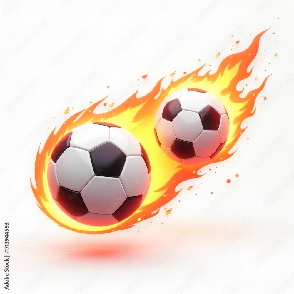 Naklejka premium two Soccer Ball with Flaming Trail Vector Icon on White Background