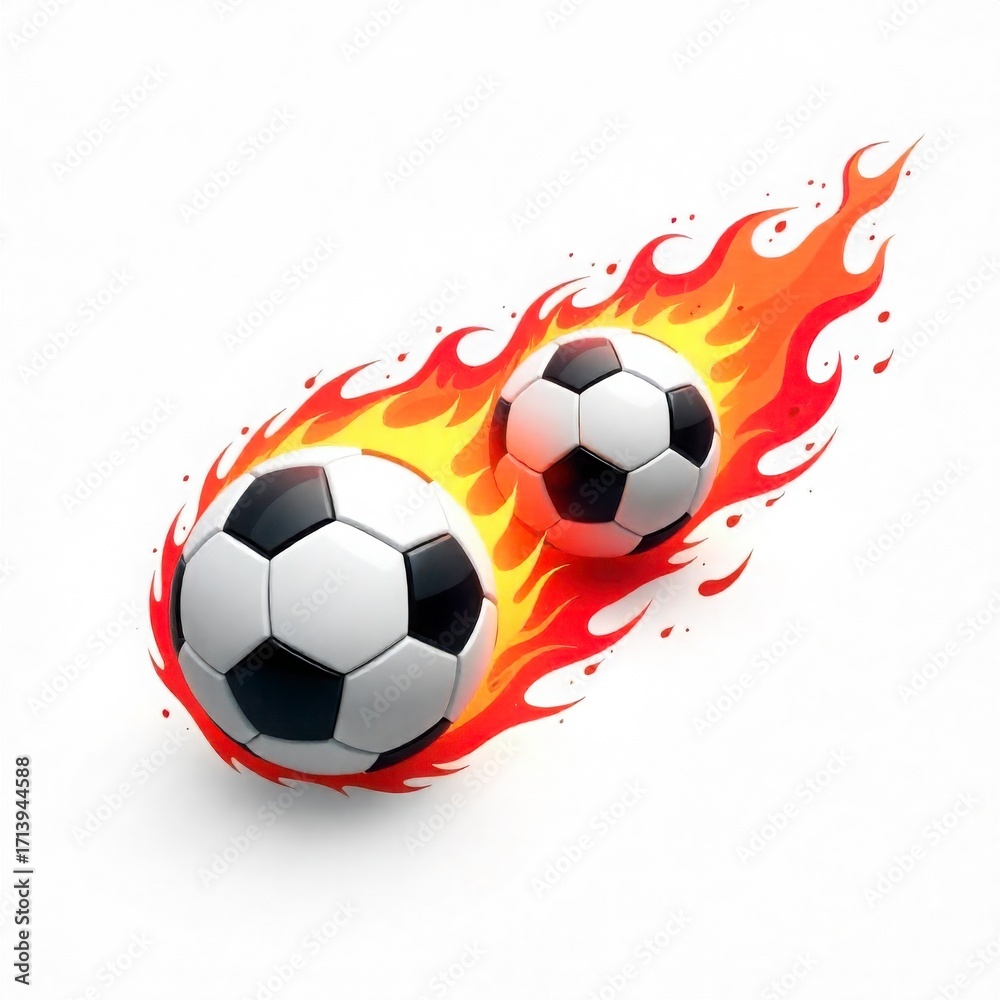 Fototapeta premium two Soccer Ball with Flaming Trail Vector Icon on White Background
