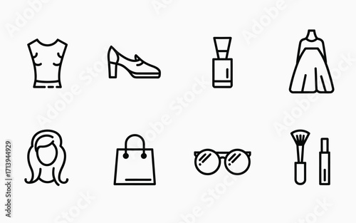 Collection of fashion accessories and business icons in a vector illustration set