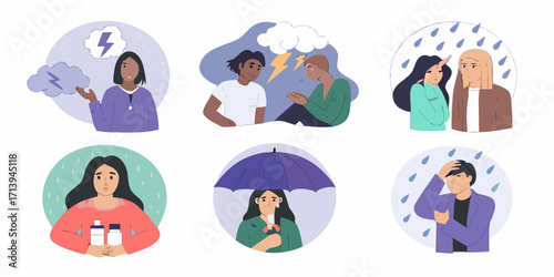 Diverse individuals experiencing emotional distress and seeking comfort or support during difficult times