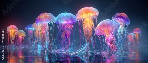 Vibrant Luminous Jellyfish Swarm with Ethereal Neon Glow.
