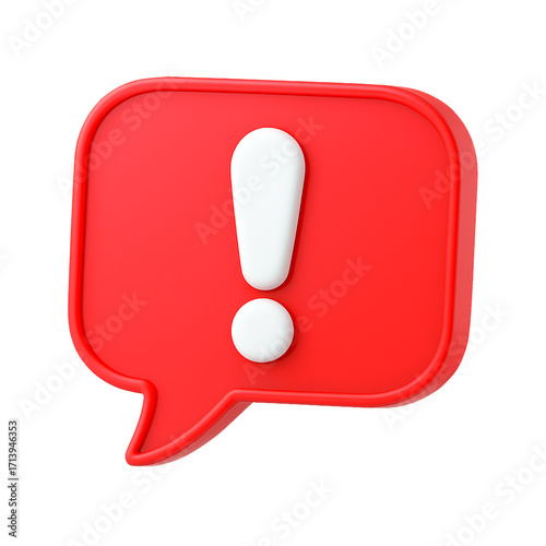 фотографія Shiny red attention alert icon exclamation mark button 3d rendering