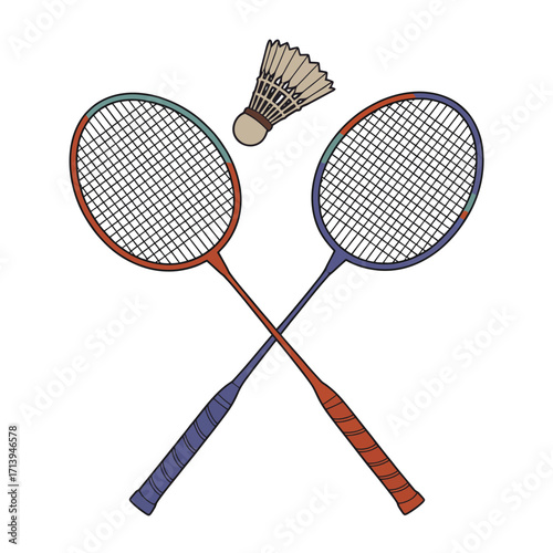 Colorful vector illustration of assorted rackets and balls for games like tennis and badminton, perfect for sports equipment icons