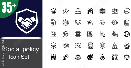 Diverse social policy icon set for modern applications and web design needs