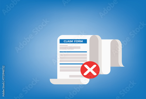 Clipboard claim form. Denied.Online claim form. Vector illustration
