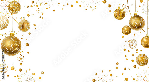 Gold Christmas balls frame on black background