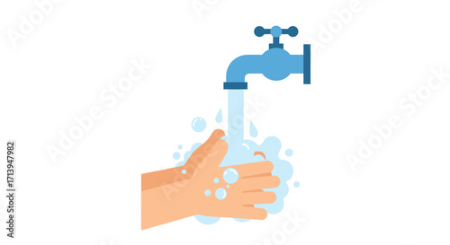 Person washing hands with soap and water under tap.