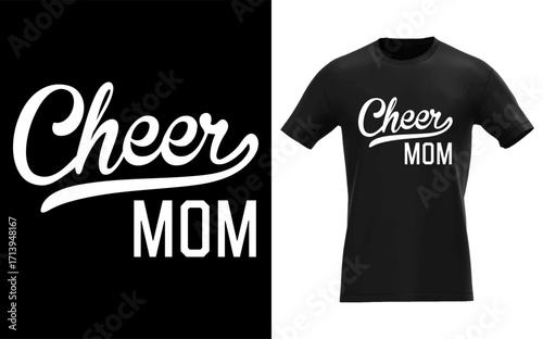 Proud cheer mom design celebrating support and spirit with vibrant colors and classic typography for enthusiastic fans