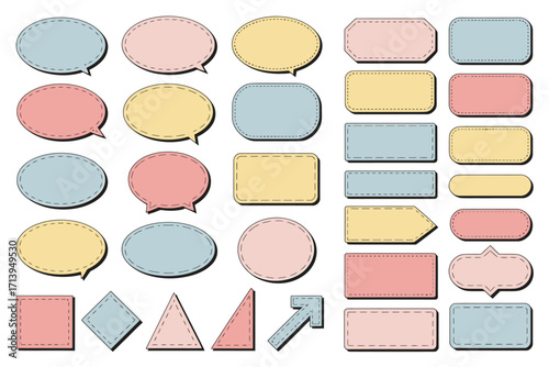 Pastel Speech Bubbles and Geometric Shapes Collection for Graphic Design and Creative Projects with Varied Color Palette and Simple Style
