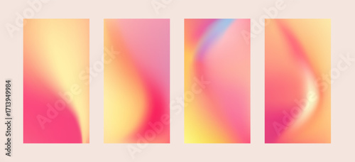 Peach gradient background set with abstract waves. Nude, peach and orange gradient soft vertical poster bg. Vector illustration