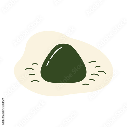 Onigiri Japanese Rice Ball Illustration with Seaweed Filling and Decorative Lines Minimalist Food Art Style