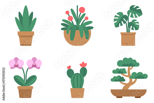 Collection of Potted Plants Illustration featuring diverse flora and greenery for interior design concepts and botanical art projects isolated on white background