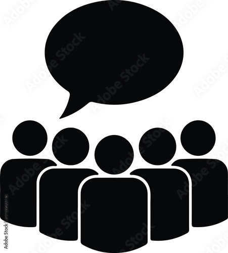 Vector Group discussion with speech bubble above heads silhouette illustrator