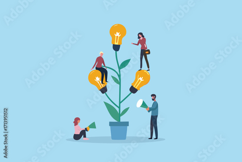 Teamwork and collaboration cultivating new ideas and innovation growing like a plant in a pot