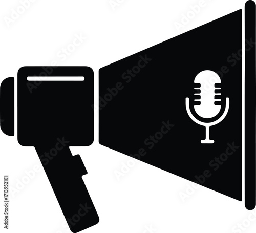 Vector Loudspeaker with microphone icon announcement black silhouette illustrator