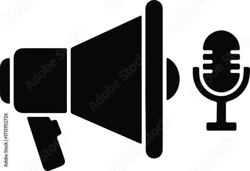 Vector Megaphone and microphone communication icon design silhouette illustrator