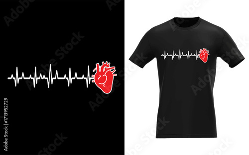 Cardiac nurse heartbeat cardiology greeting card design with medical icons and heart rhythm graphic