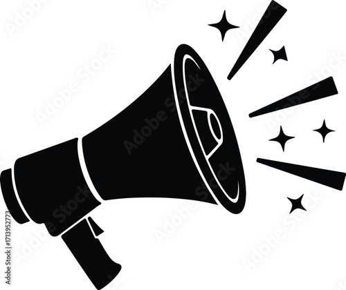 Vector megaphone bullhorn promoting announcement communication with sparkle silhouette illustrator