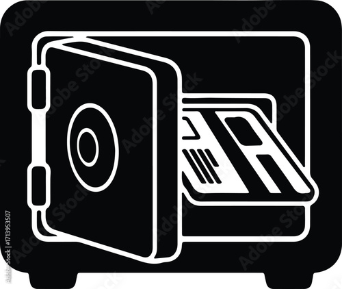 Vector open safe with credit card silhouette illustrator