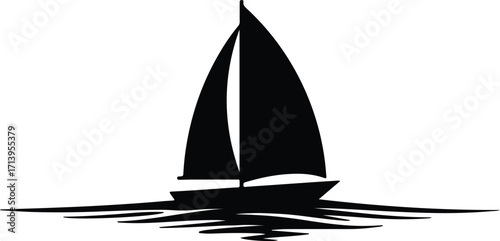 Vector sailboat sailing on water simple black silhouette illustrator