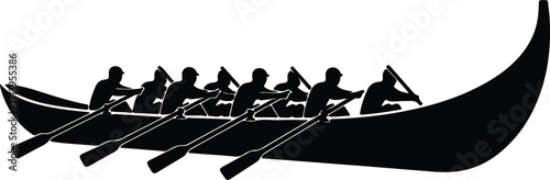 Vector Rowing team boat with oars competition silhouette illustrator