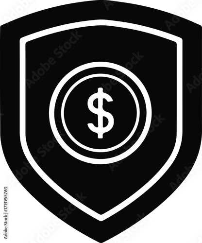 Vector shield with dollar coin protection cybersecurity silhouette illustrator