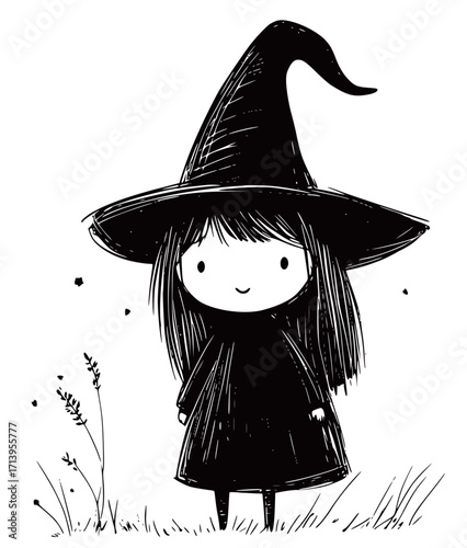 Cute Little Witch with Black Hat-Cute Halloween Design