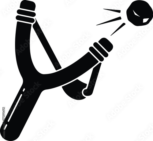 Vector slingshot launching a rock projectile weapon silhouette illustrator