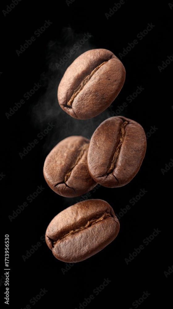 Obraz premium Roasted coffee beans levitate in aromatic dance, Morning Brew Celebration, National Coffee Day, caffeine ritual aroma festival