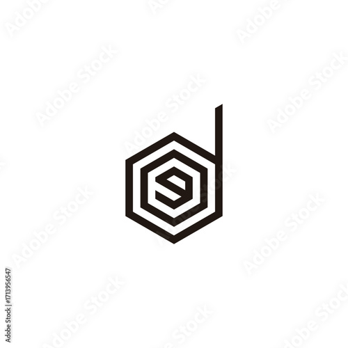 Letter g, o and d hexagon line geometric symbol simple logo vector