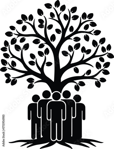 Vector Tree of life with people group silhouette illustrator