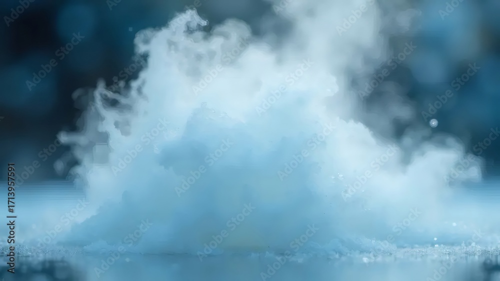 Obraz premium 青白い氷の塊と白い煙の静止画