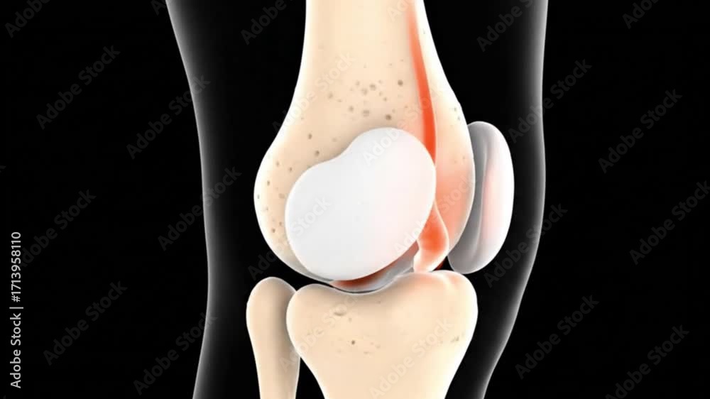 A medical illustration of the human knee joint anatomy showing the ...