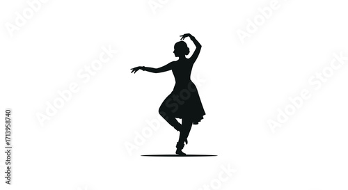 Silhouette of a woman performing a graceful dance against a white background