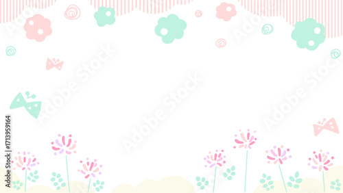 かわいい動画配信用の背景フレーム　春のれんげ柄