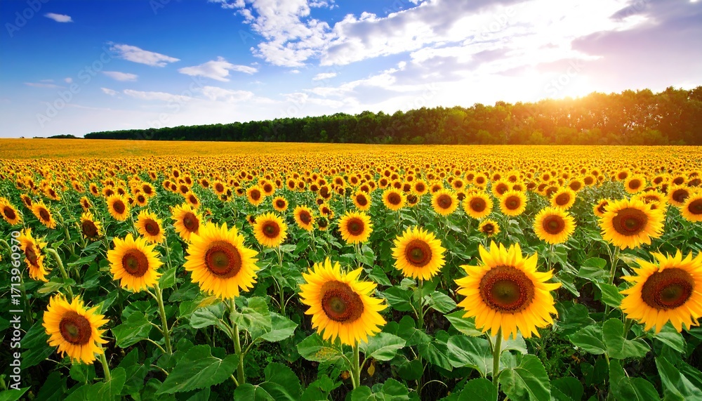 Fototapeta premium Sunflowers field at sunset (1)