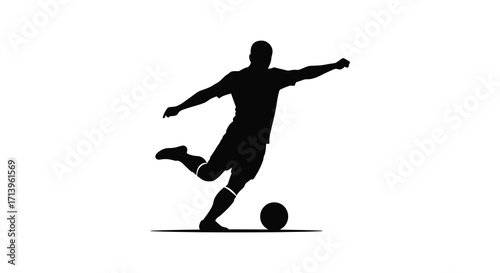Silhouette of a soccer player kicking a ball with dynamic motion