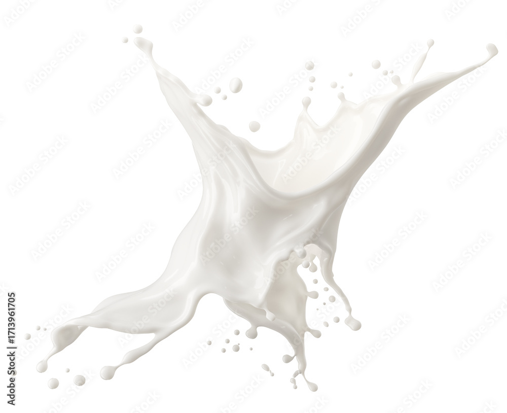 Fototapeta premium Dynamic Milk splash or white liquid on a transparent background.