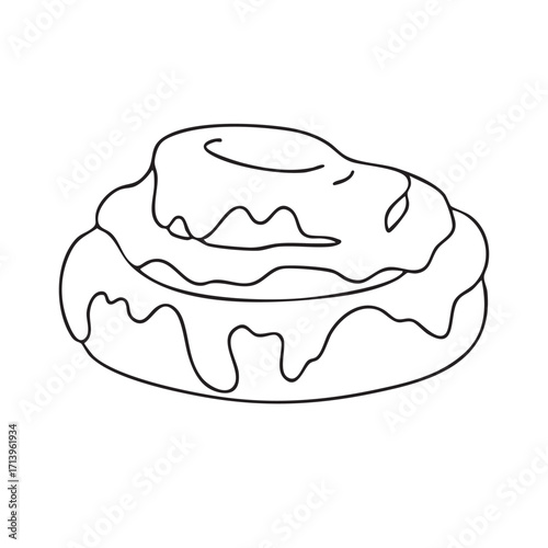 Cinnabon vector illustration. French breakfast. Outline drawing, coloring. Design element for packaging, holidays, and decorations