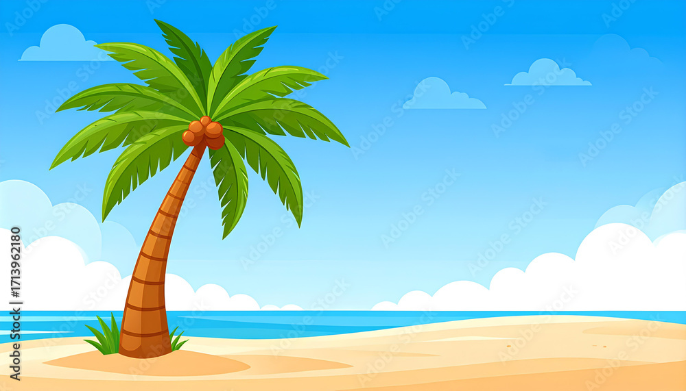 Obraz premium cartoon illustration of palm tree on the tropical beach