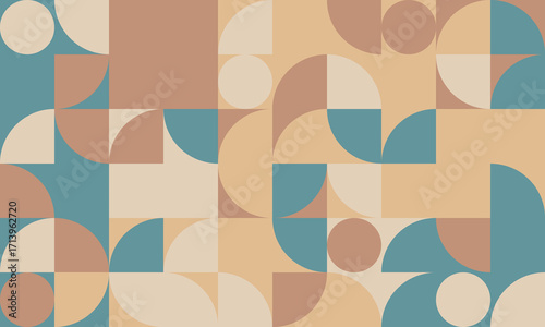 Abstract geometric pattern.  Muted earth tones and teal create a calming, midcentury modern aesthetic. Ideal for website backgrounds, social media, or print projects.