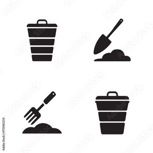 Collection of compost bin solid tool icons